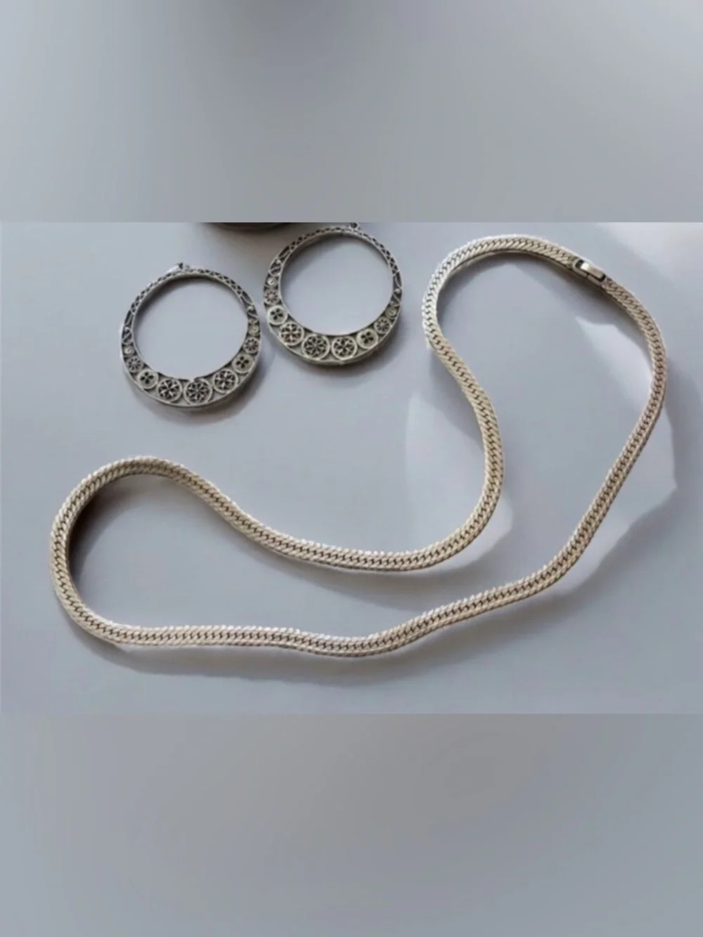 Silver Tone Jewelry Set Hoop Earrings and Necklace